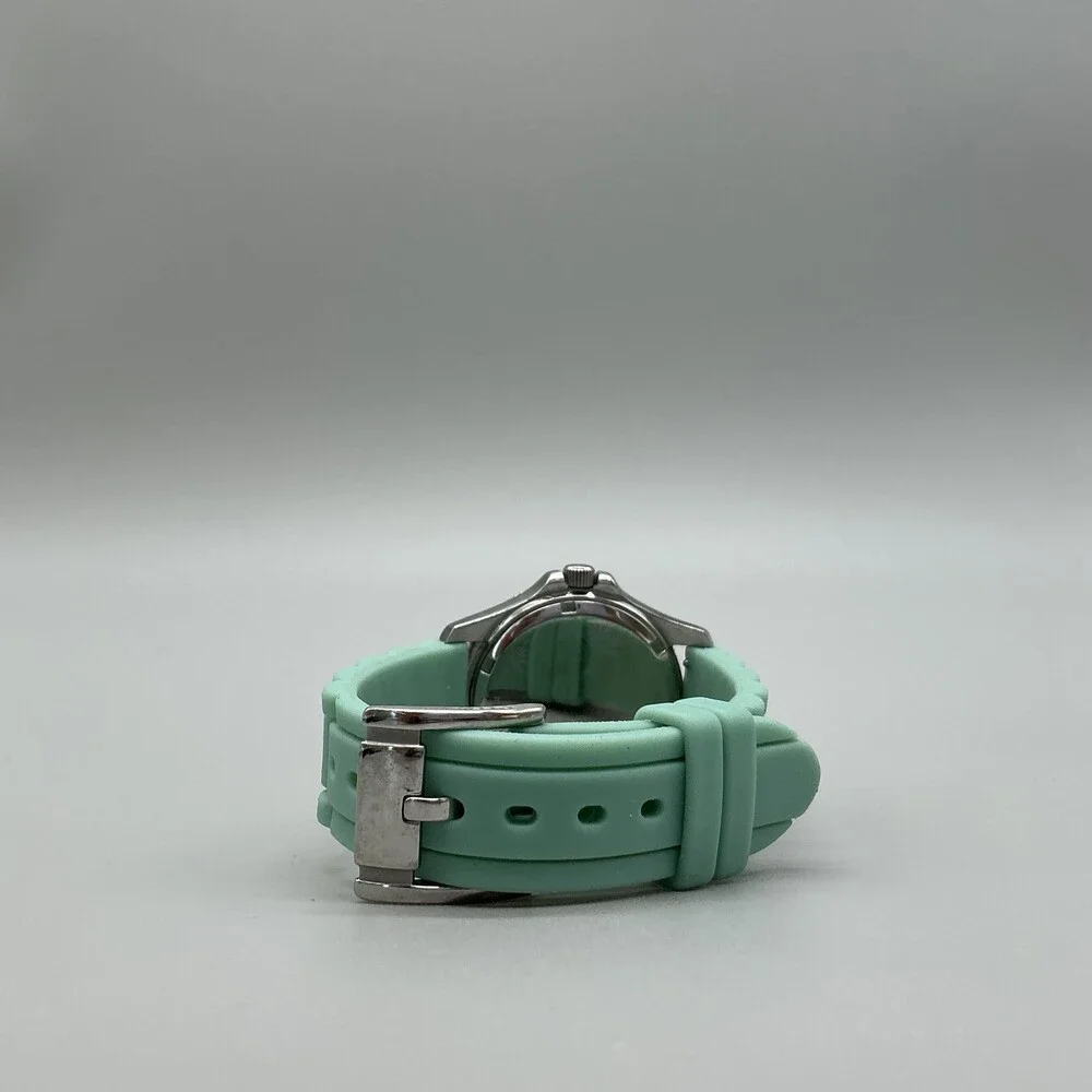Fossil AM4464 Womens Watch 37mm White Dial Green Silicone Crystals Date New Batt